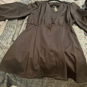 Large Black button through volume sleeve Smock Dress